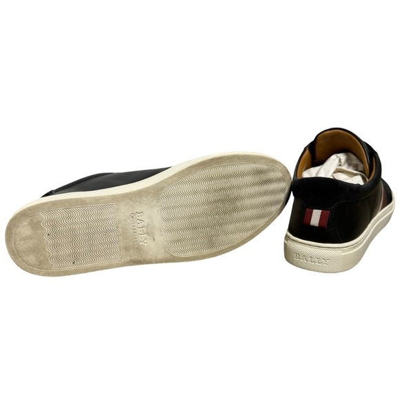 Bally Men’s Leather Suede Sneakers Black Red Stripe Size US 9 EU 39.5 - Picture 9 of 14